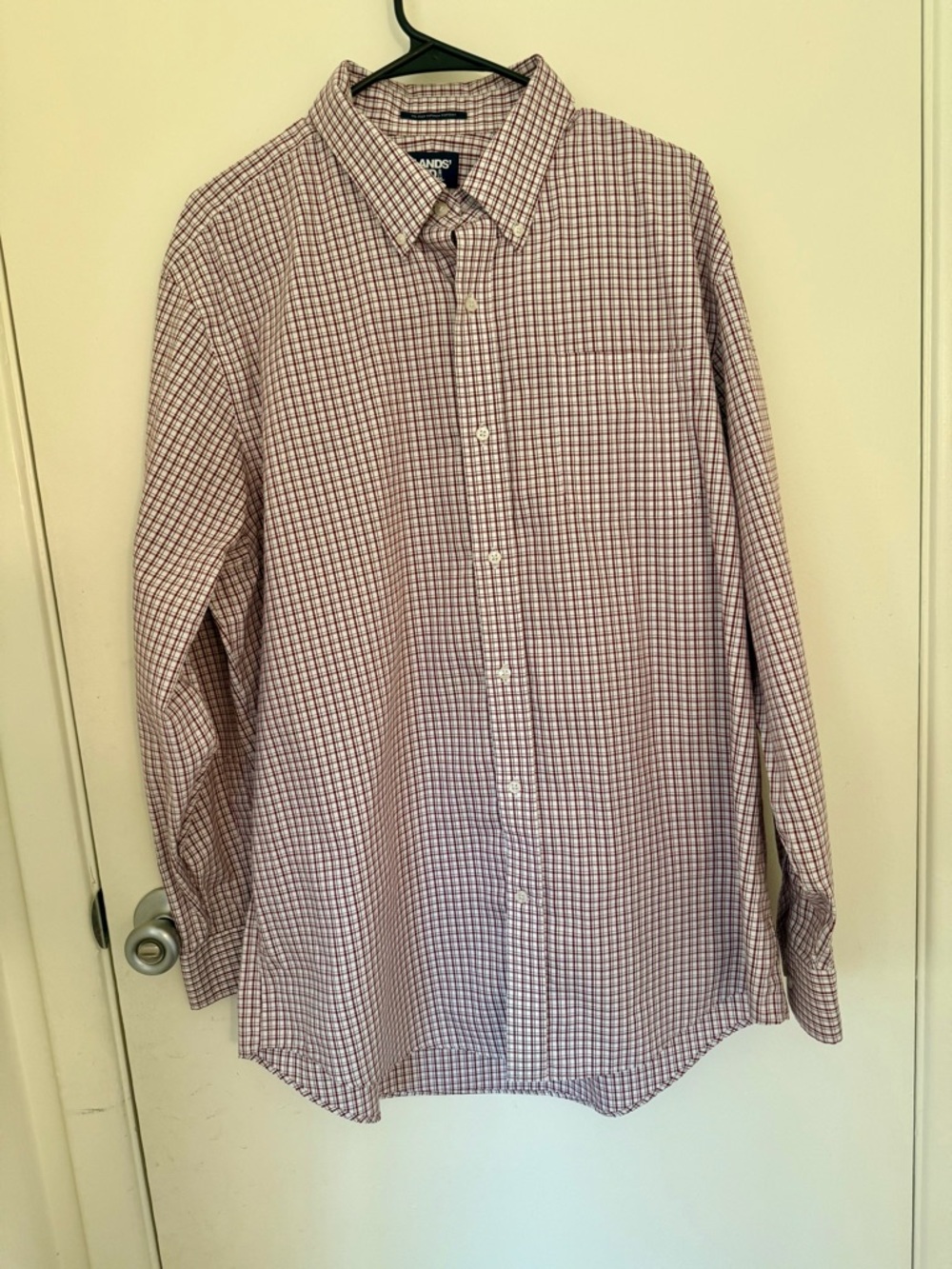 Lands End Supima Men’s button-down shirt Red and white tattersall check Size Xl - Picture 2 of 6